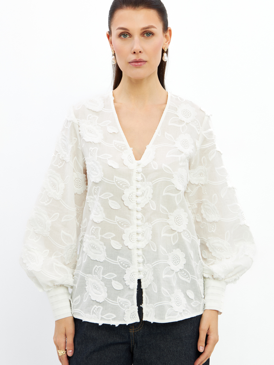 Блуза с объемной вышивкой OD-987-1 белая