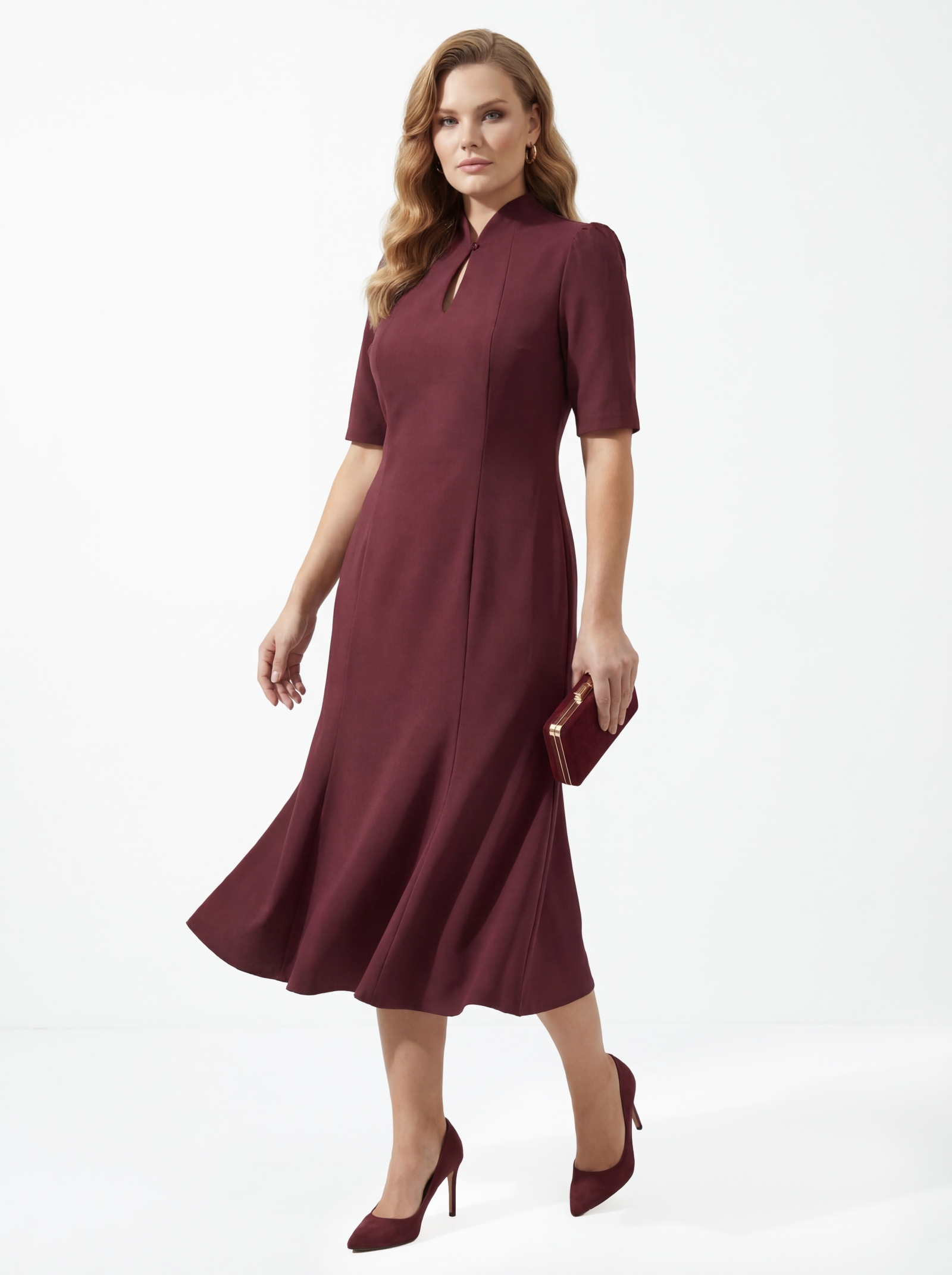 Платье воротник-капля OD-761-3  бордо