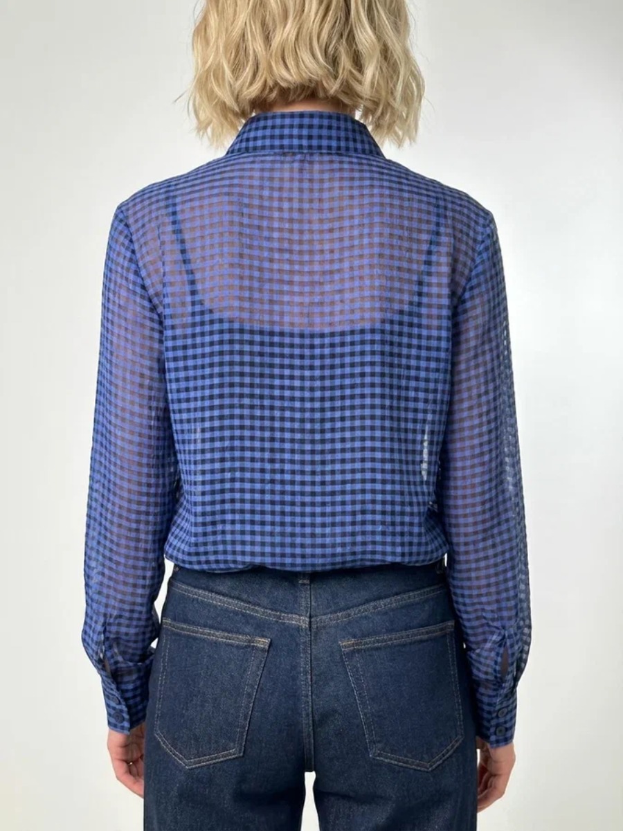 Блузка из органзы в клетку OD-984-1 фиолетовый с черным