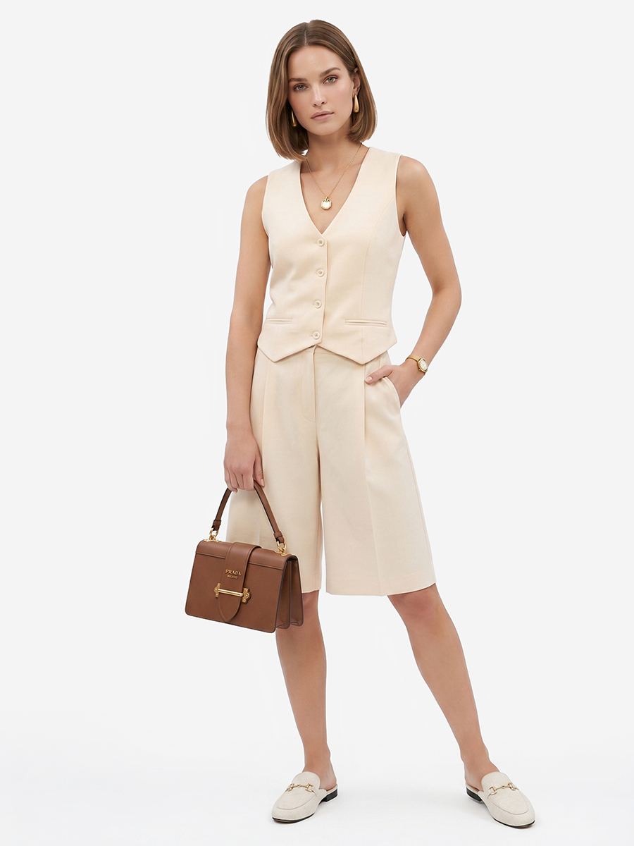 Жилет из костюмной ткани молочный