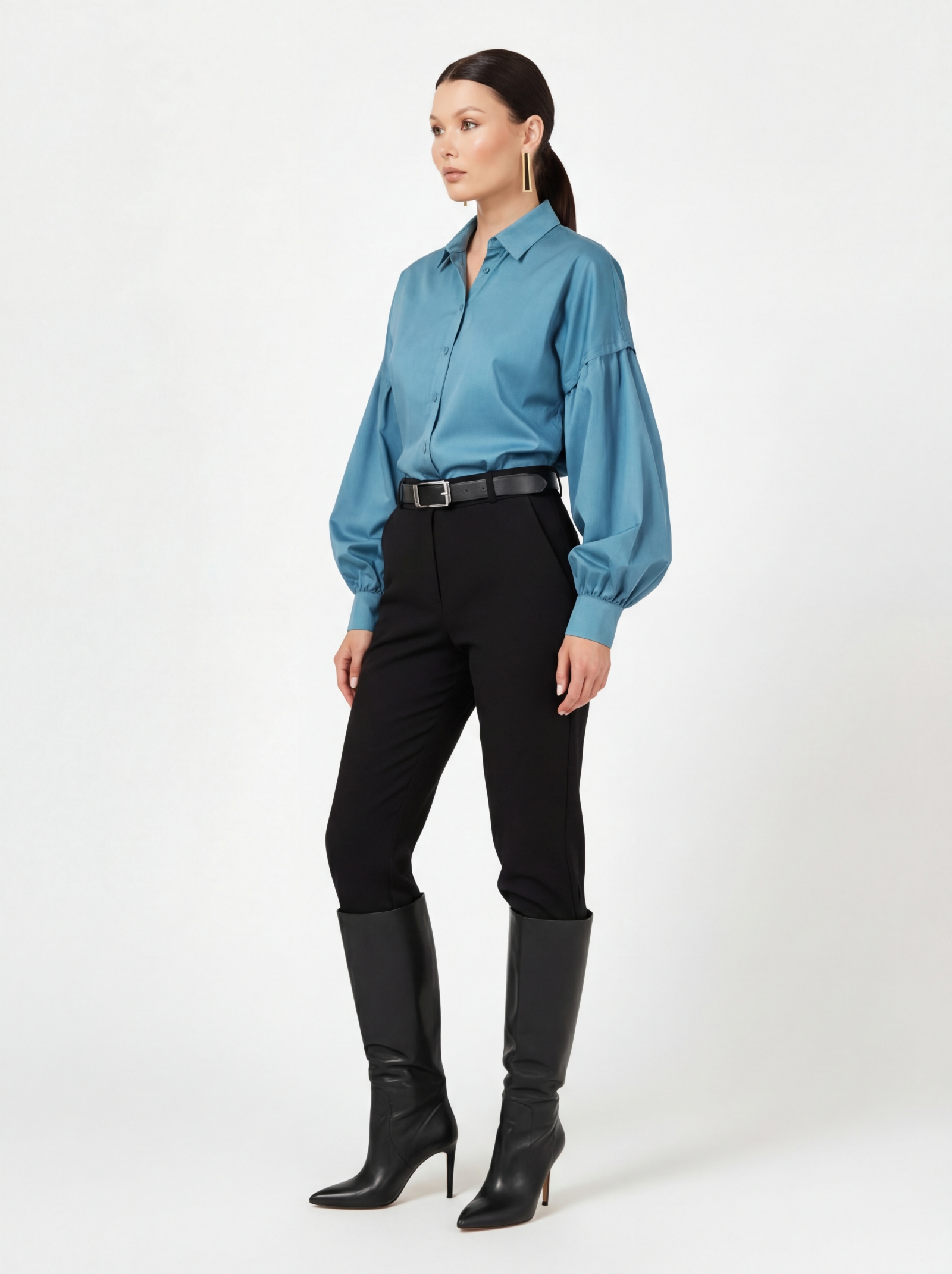 Рубашка с пышным рукавом OD-879-1 голубой