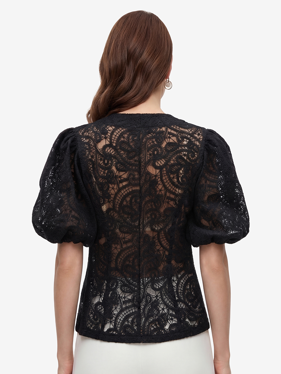 Блузка из кружева с коротким рукавом OD-1038-2 черный