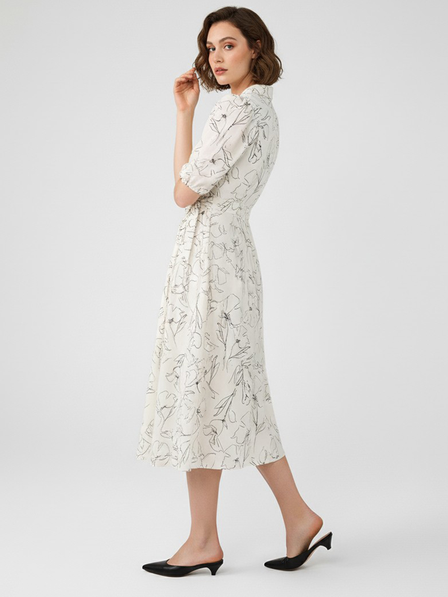 Платье с шалевым воротником OD-811-2 молочный