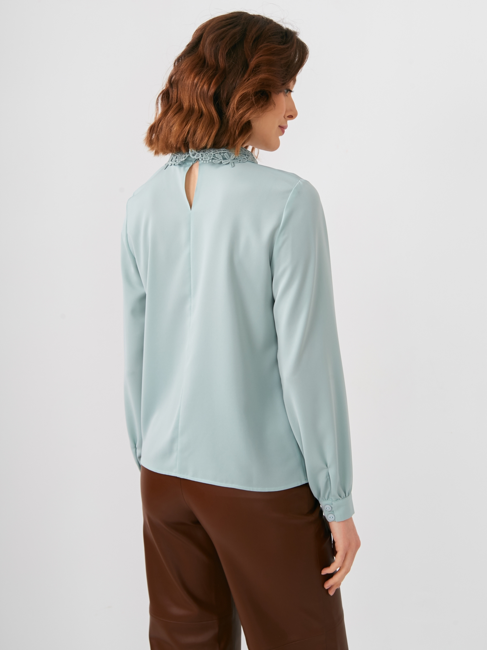 Блузка с кружевным воротником OD-861-5 светло-зеленый