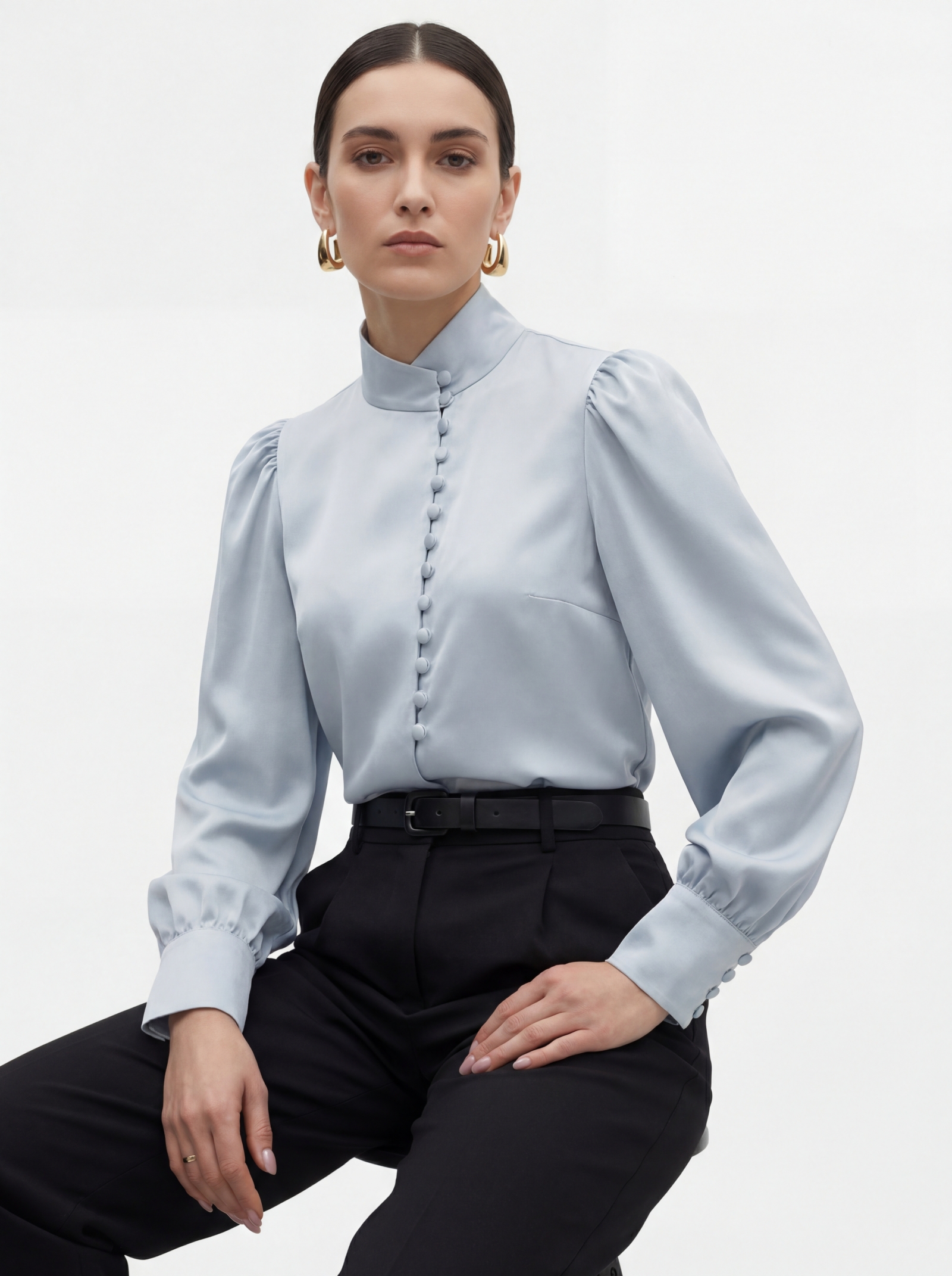 Блуза-косоворотка много пуговиц OD-550-20 серо-голубой