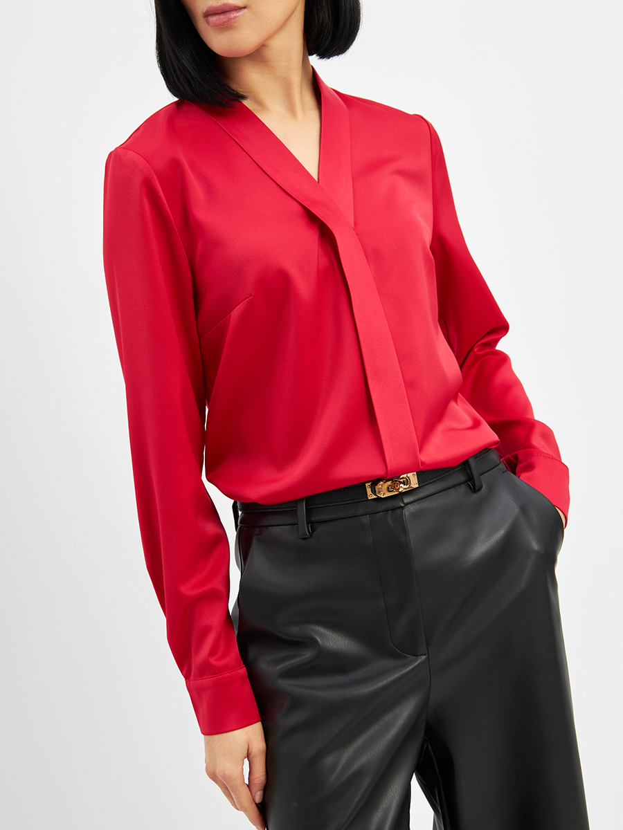 Блузка из сатина с V вырезом OD-8071-4 красный