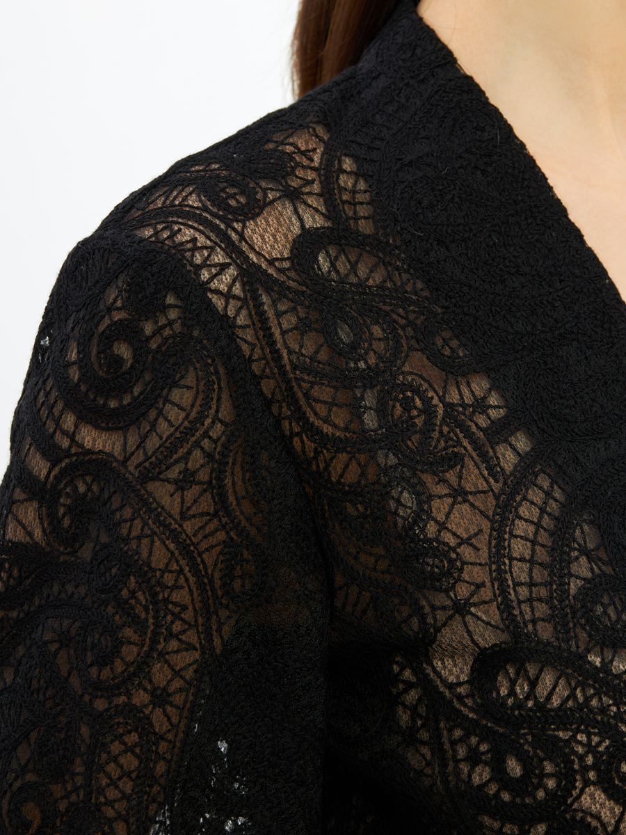 Блузка из кружева с баской и поясом OD-1033-2 черный