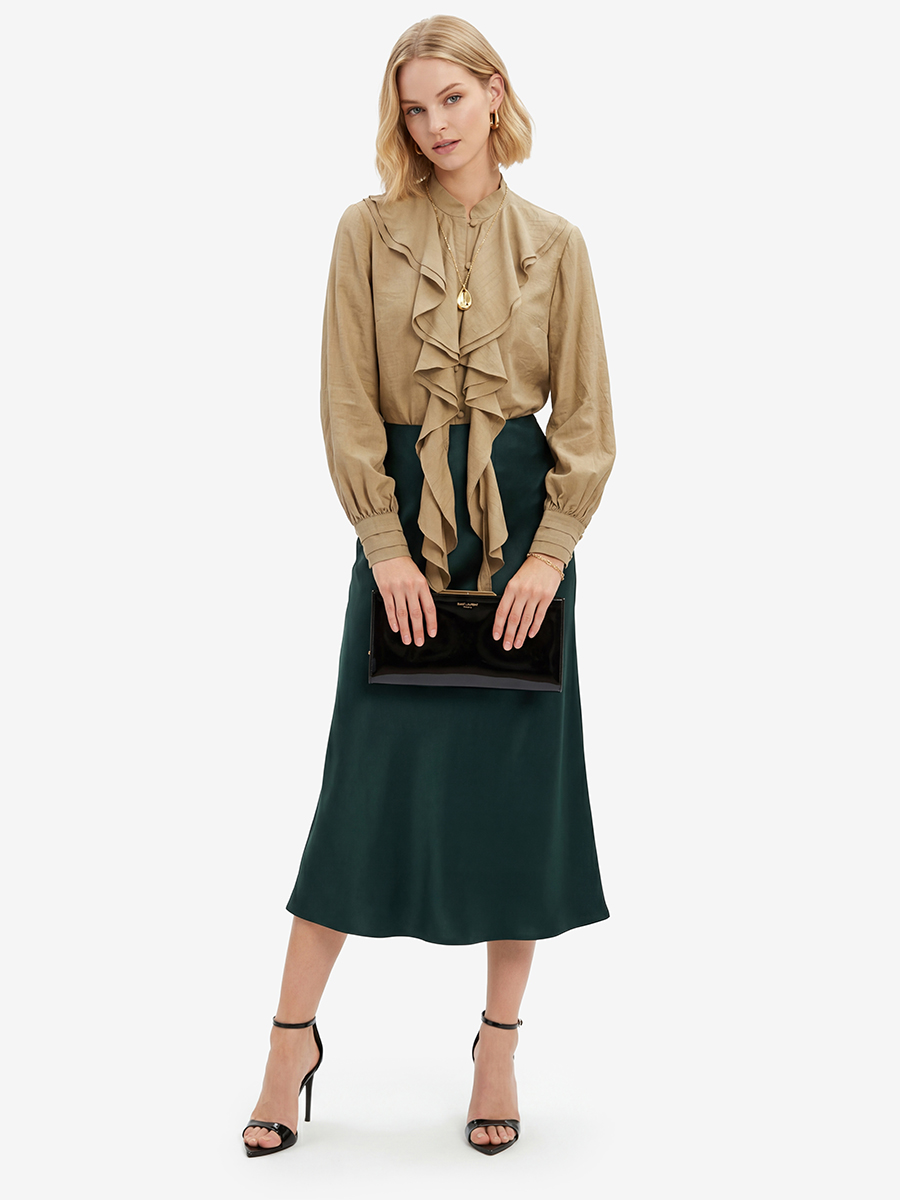 Блузкас отлетными рюшами OD-914-2 хаки