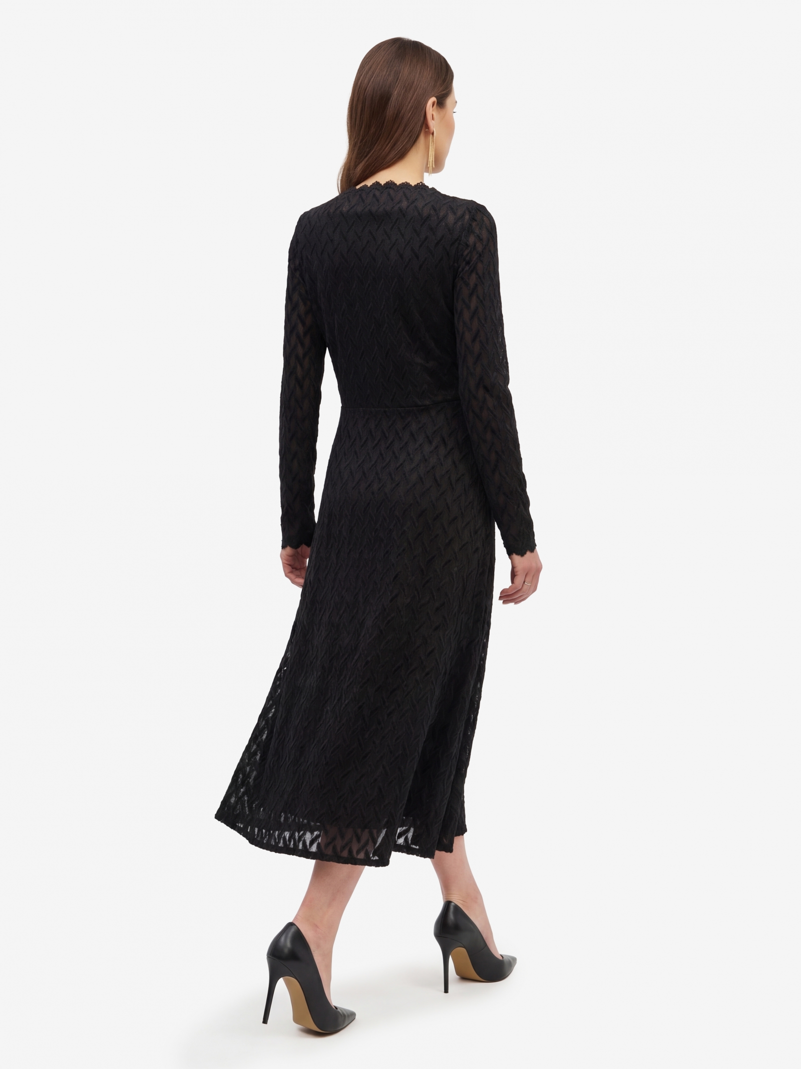 Платье из трикотажного кружева OD-904-3 черный с фестонами