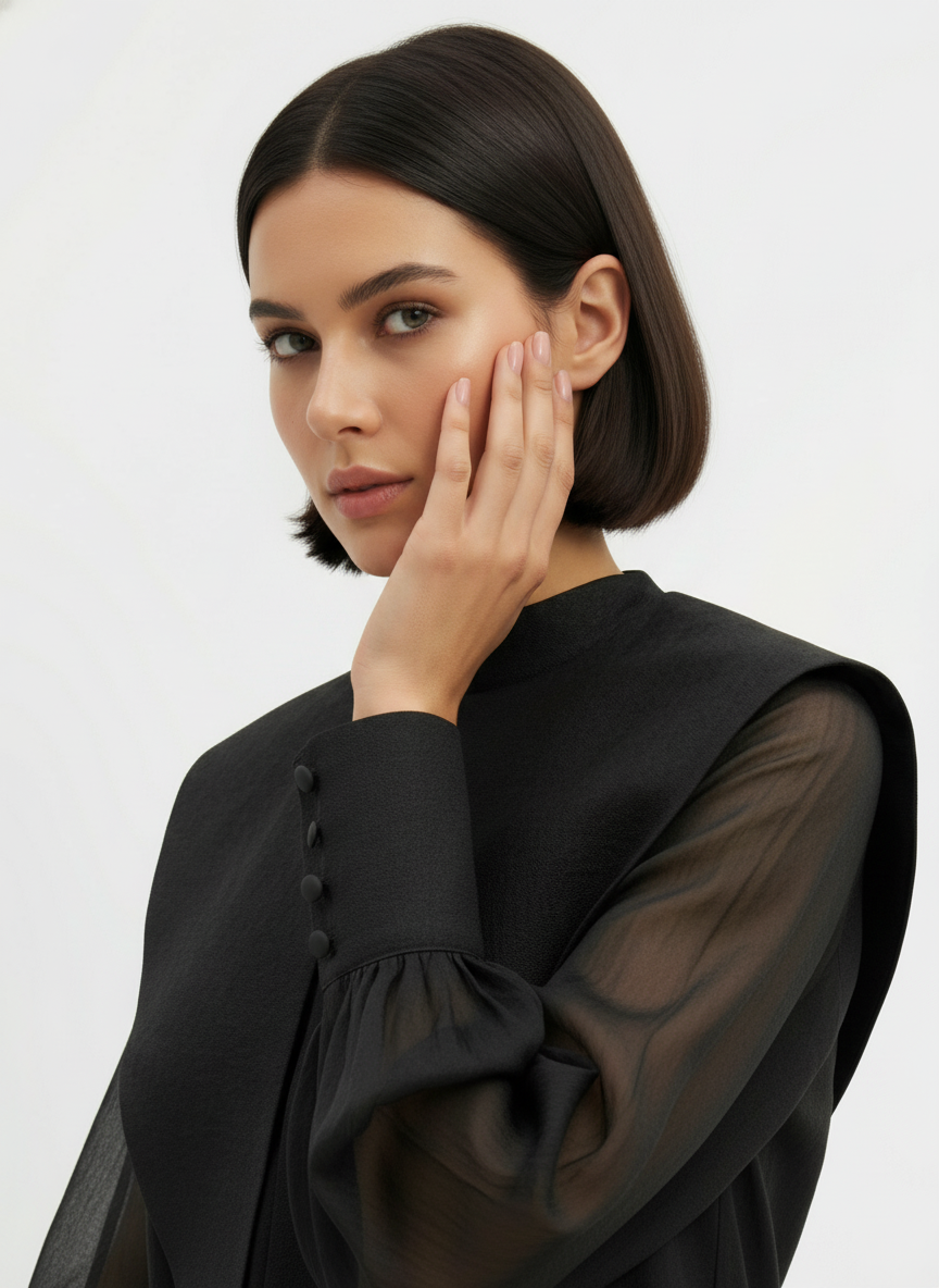 Блузка из органзы со съемным воротником OD-930-3 черный