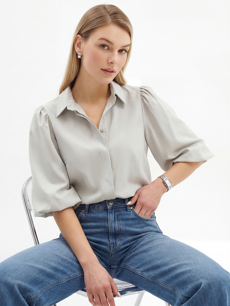 Блузка из костюмной ткани OD-1035-1 св. серый