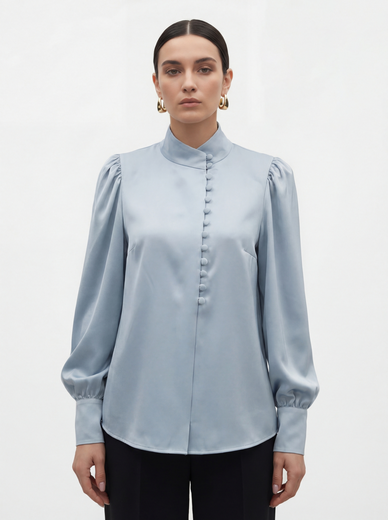 Блуза-косоворотка много пуговиц OD-550-20 серо-голубой