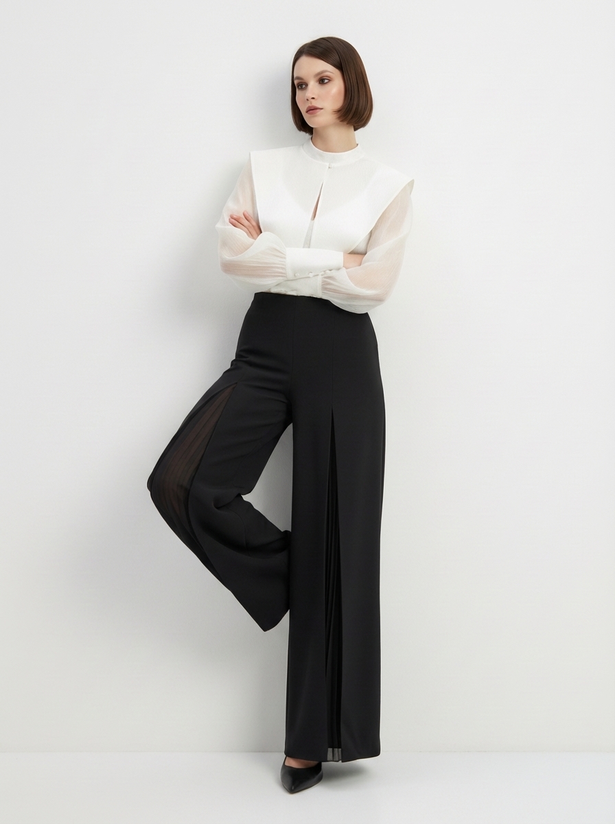 Блузка из органзы со съемным воротником OD-930-1 синий