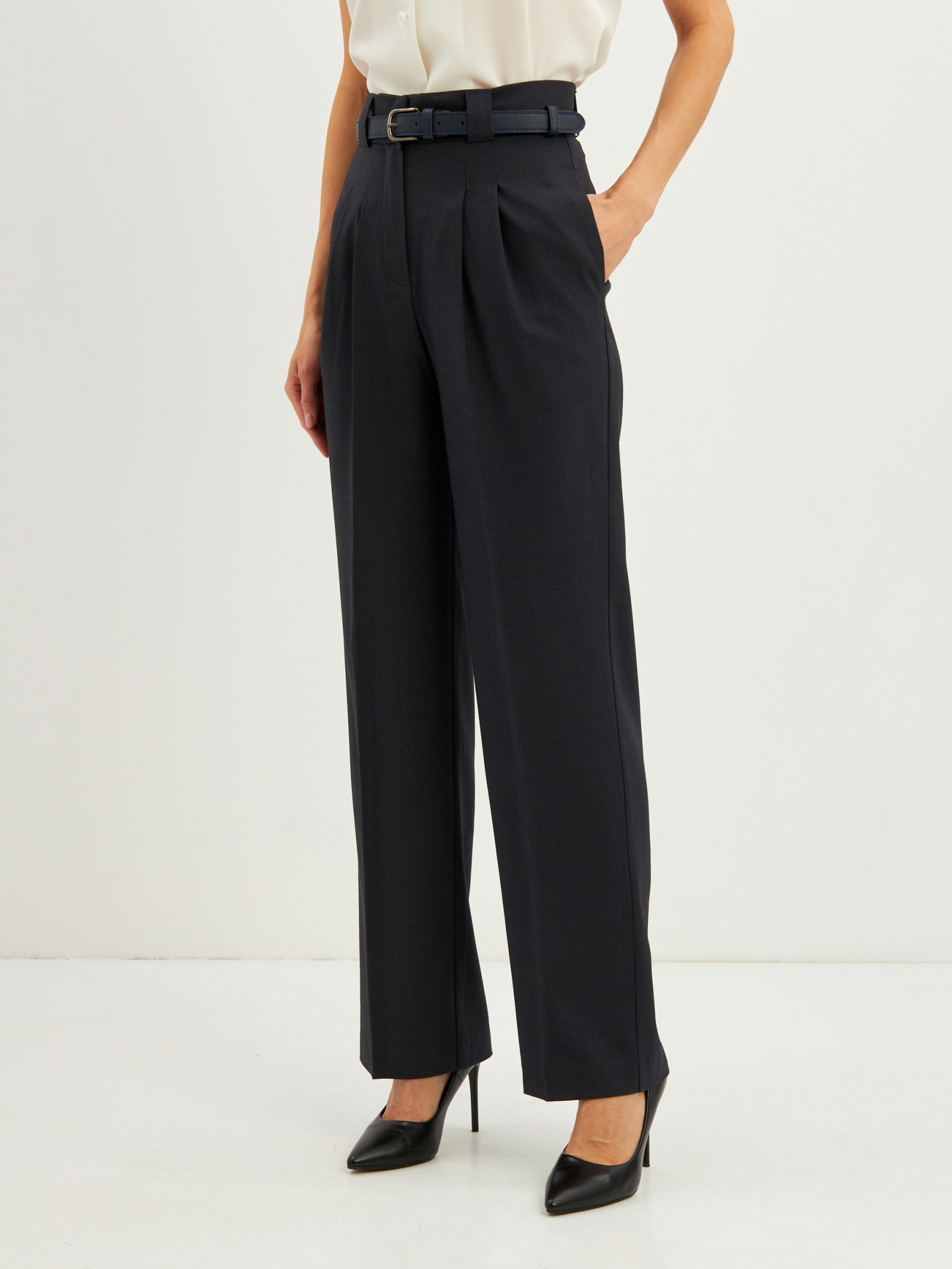 Брюки из костюмной ткани OD-780-1 черно-синий гусиная лапка