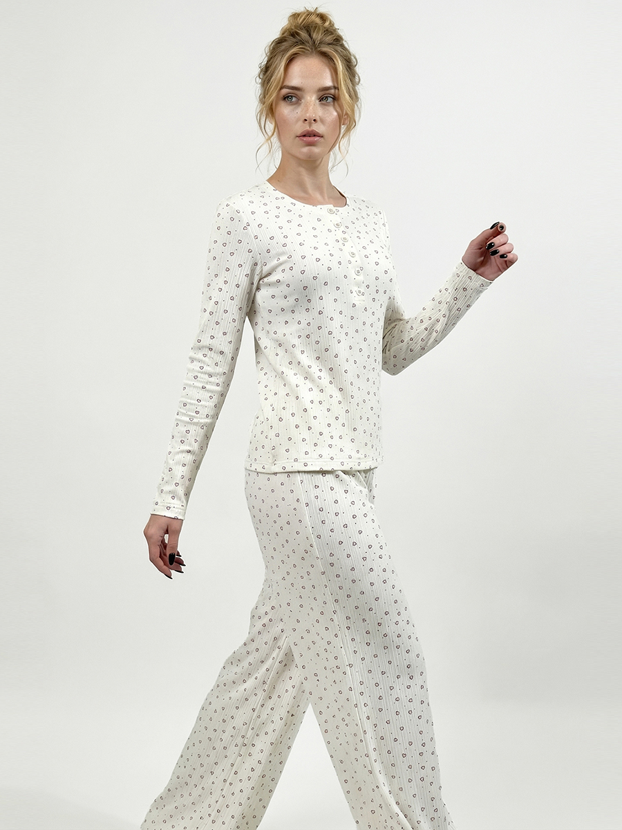 Пижама с принтом сердечки OD-1011-1 молочный