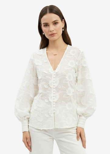 Блуза с объемной вышивкой OD-987-1 белая