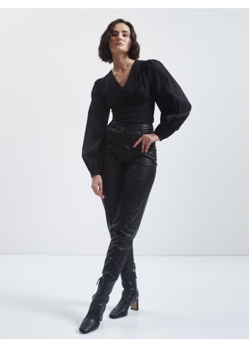 Брюки-бананы из эко-кожи