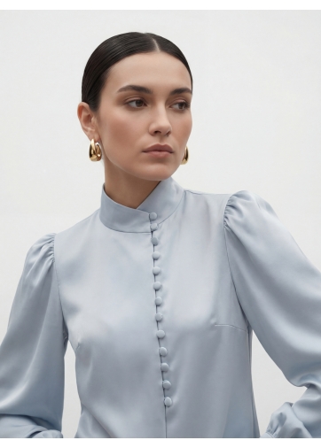 Блуза-косоворотка много пуговиц OD-550-20 серо-голубой