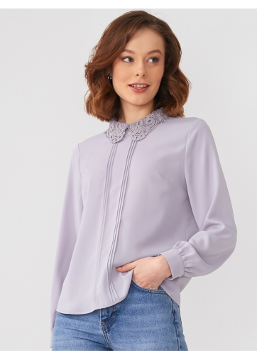 Блузка с кружевным воротником OD-861-4 светло-сиреневый