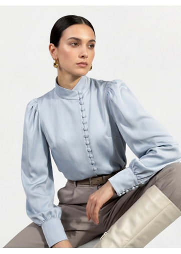 Блуза-косоворотка много пуговиц OD-550-20 серо-голубой
