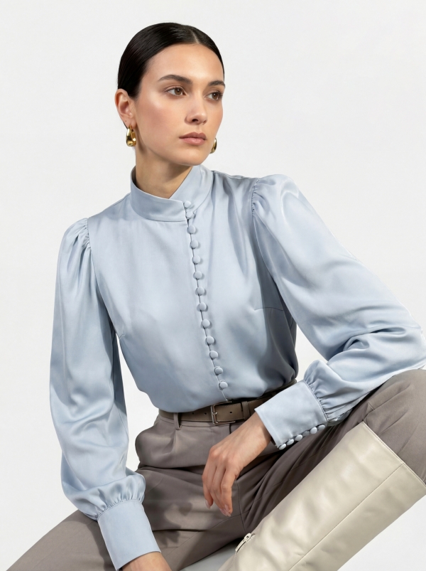 Блуза-косоворотка много пуговиц OD-550-20 серо-голубой