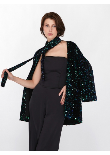 Жакет из паеток с поясом OD-903-1 зеленый