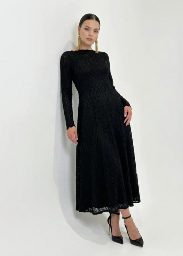 Платье из трикотажного кружева OD-904-3 черный с фестонами