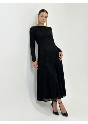 Платье из трикотажного кружева OD-904-3 черный с фестонами