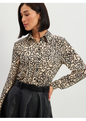 Блузка из шифона OD-887-3 молочный с черным