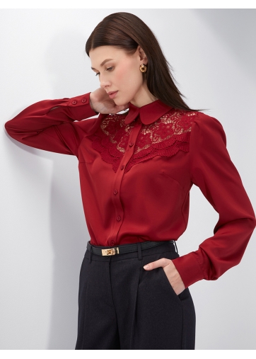 Блузка с кружевом на полочке OD-892-3 бордовый