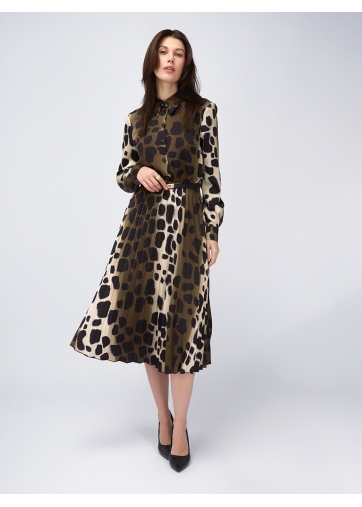 Платье с юбкой плиссе OD-883-1 леопард коричневый с хаки