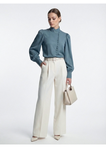 Блуза-косоворотка много пуговиц OD-550-14 серо-зеленый-голубой (морская волна)