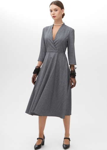 Платье с воротником стойка  OD-885-1 темно-серый