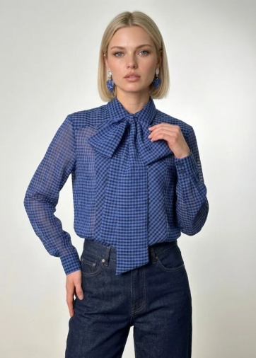 Блузка из органзы в клетку OD-984-1 фиолетовый с черным