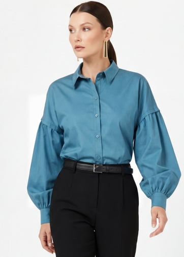 Рубашка с пышным рукавом OD-879-1 голубой