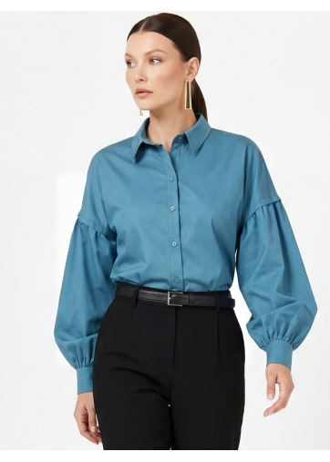 Рубашка с пышным рукавом OD-879-1 голубой