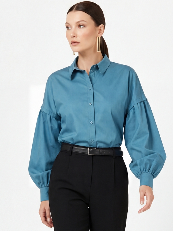 Рубашка с пышным рукавом OD-879-1 голубой