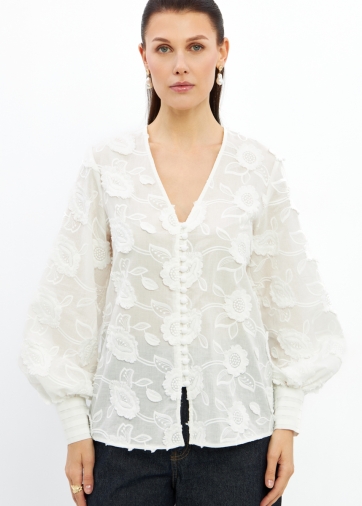 Блуза с объемной вышивкой OD-987-1 белая