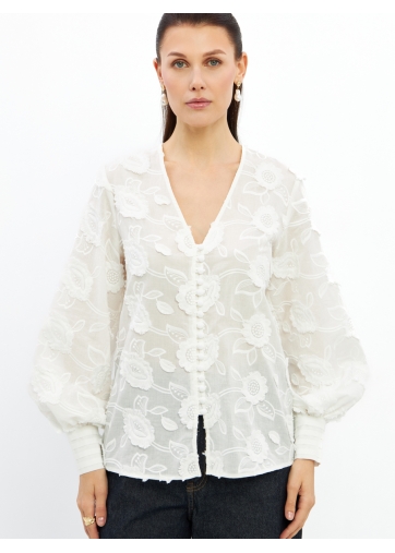 Блуза с объемной вышивкой OD-987-1 белая