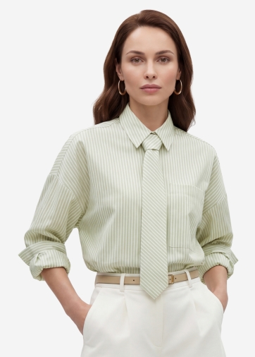 Рубашка из хлопка в полоску с галстуком OD-1031-1 зеленый