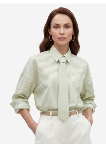 Рубашка из хлопка в полоску с галстуком OD-1031-1 зеленый