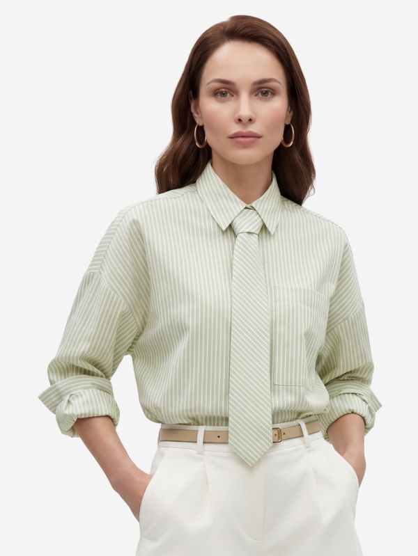 Рубашка из хлопка в полоску с галстуком OD-1031-1 зеленый