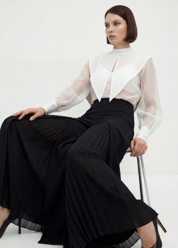 Блузка из органзы со съемным воротником OD-930-1 синий