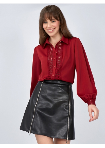 Блузка с кружевом OD-808-2 бордовый