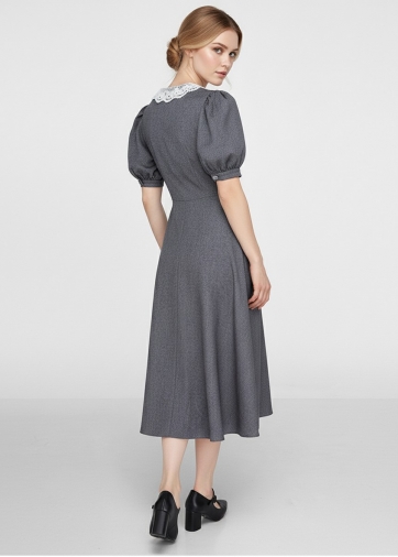 Платье миди с кружевным воротником OD-888-1, серый