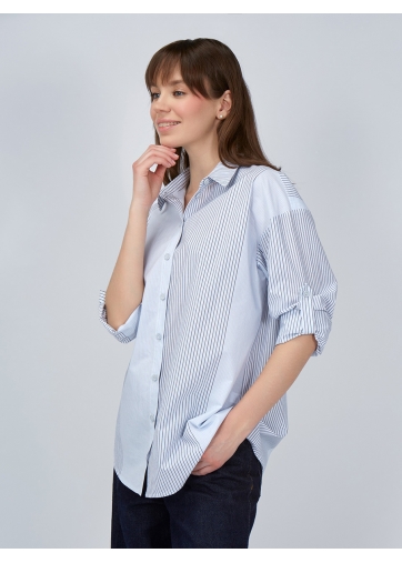 Рубашка полоса OD-918-1 серо-голубая