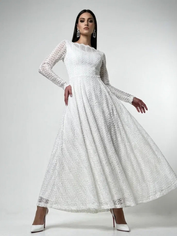 Платье из трикотажного кружева OD-904-4 белое