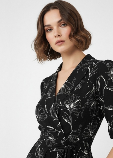 Платье с шалевым воротником OD-811-1 черный