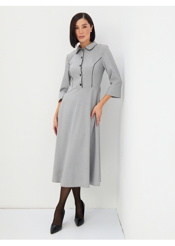 Платье с кантом OD-890-1 черно-белая мелкая клетка