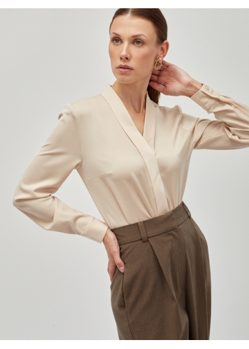 Блузка из сатина с V вырезом OD-8071-1 бежевый